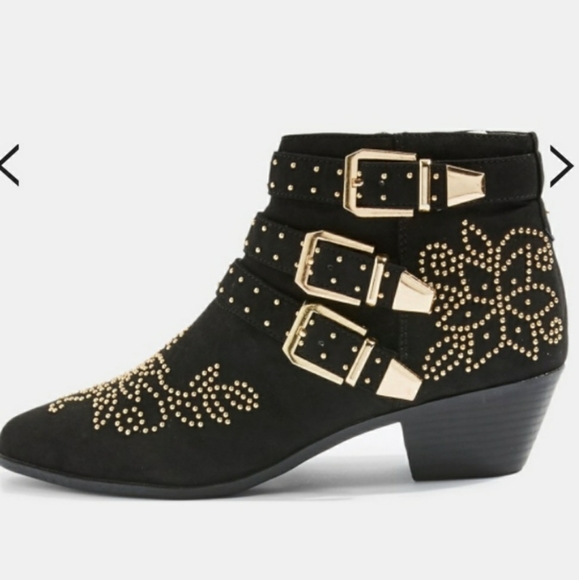 Shoes - Topshop Gold Studded Western Buckle Booties